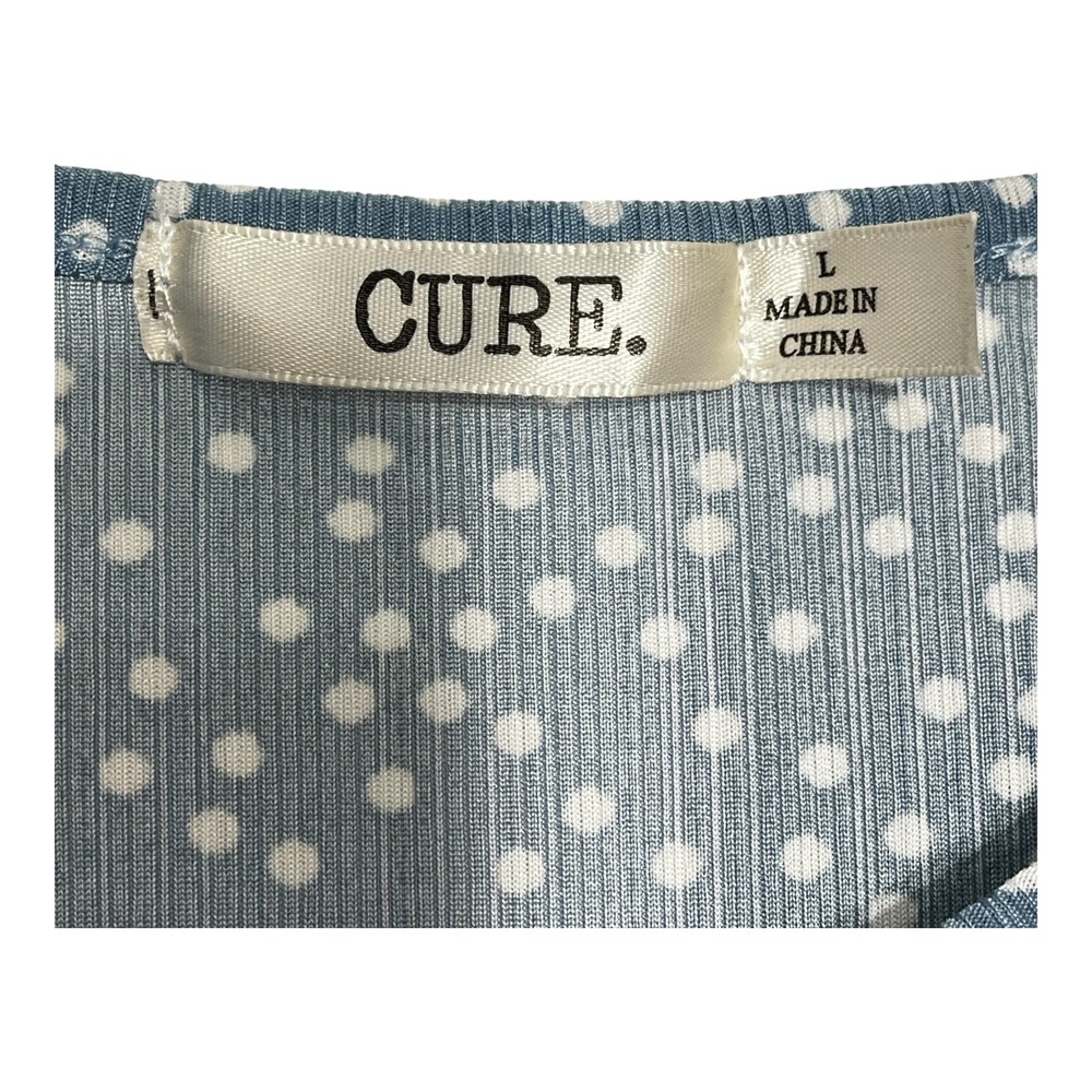 Cure Blue Polka Dot Sleeveless Top Keyhole Blouse Ladies Size L - Picture 4 of 7